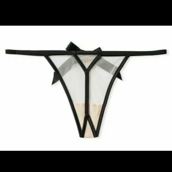 V.S.-2pc Shine Strap Unlined Sheer-Mesh Bow Balconette Bra & Bow Thong Set-36D-L - Picture 8 of 10